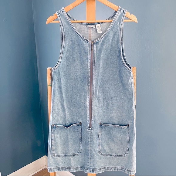 90s Jean Mini Dress Zip Jumper - Size Small - Picture 1 of 7